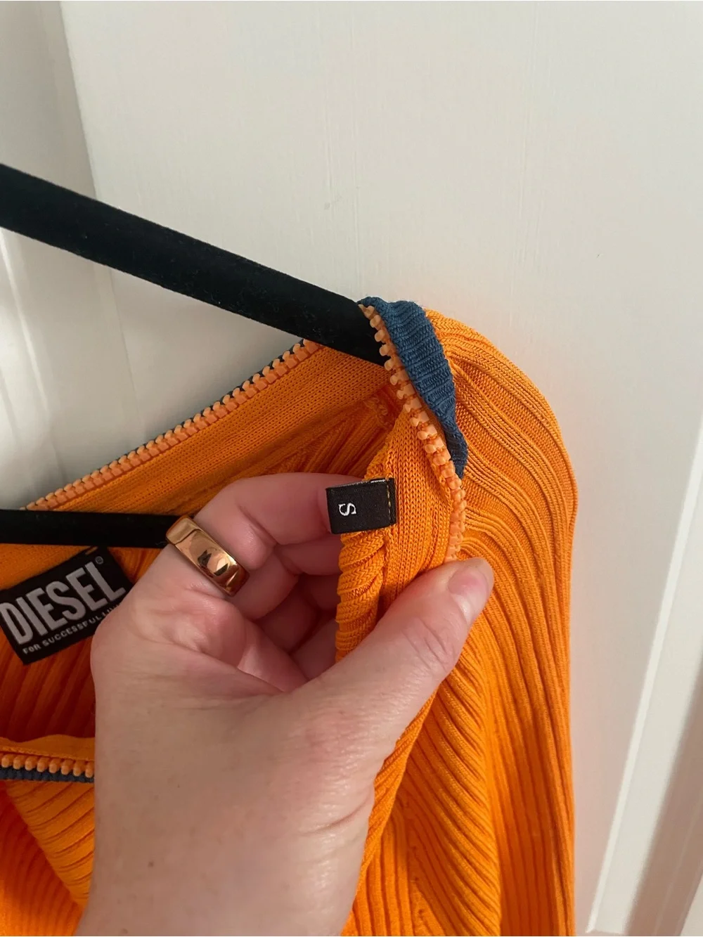 Diesel Orange Ribbed Zip Top with Navy Trim - Picture 3 of 9